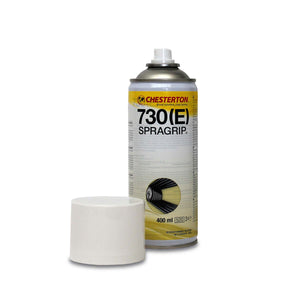 Chesterton 730(E) Spragrip sprayburk för remdrifter. Vit sprayburk med gul etikett.