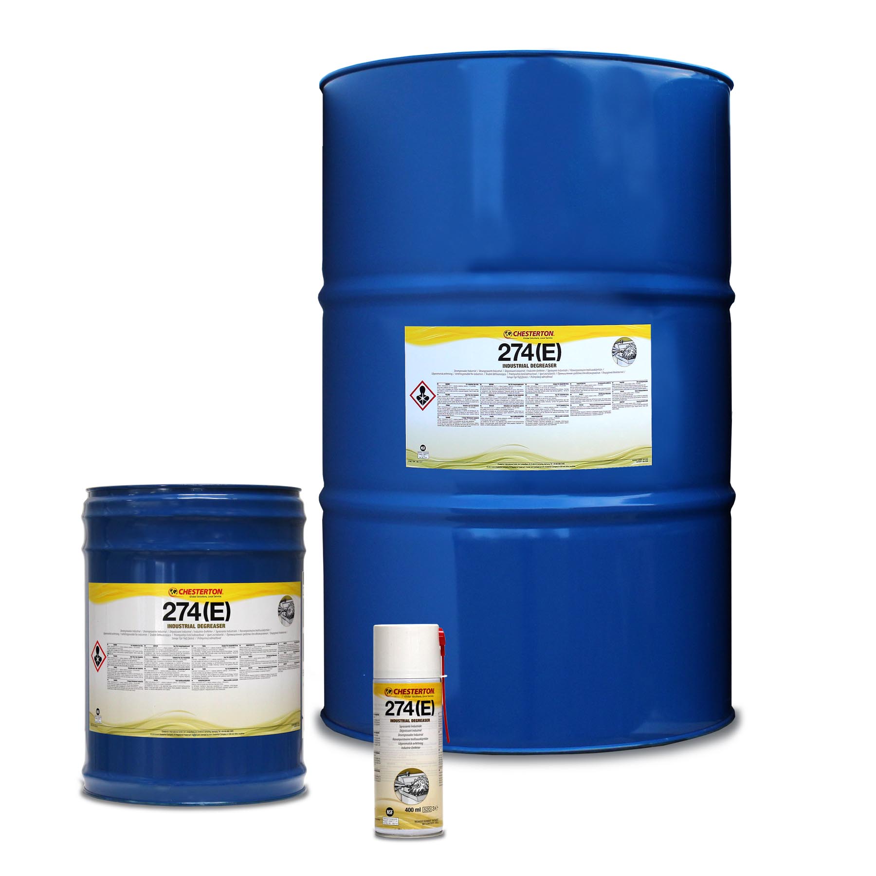Chesterton 274(E) Industrial Degreaser i tre förpackningsstorlekar.