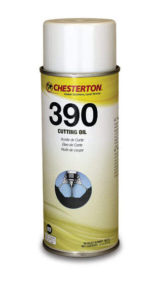 Chesterton 390 skärolja med vit överdel och en gul/vit etikett.