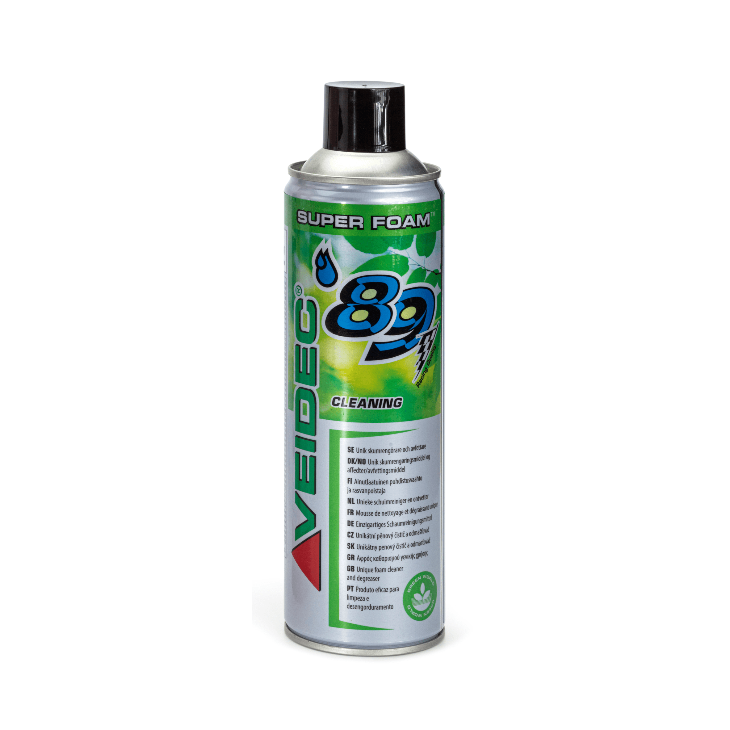 VEIDEC Super Foam 89 rengöringsspray i aerosolburk med grön etikett. 